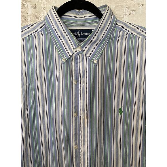 Lauren Ralph Lauren Other - Ralph Lauren Mens Striped Classic Fit Botton Down Shirt Sz XL Blue Green White